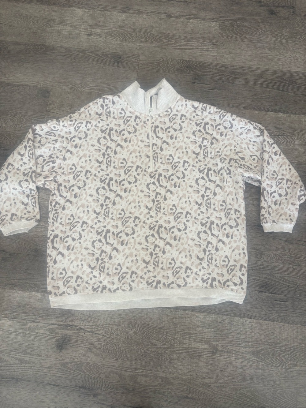 Aerie Leopard Print Half-Zip Pullover Sweatshirt - Light Neutral Tones size L
